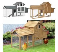 PawHut Gallinero de Madera para Exterior Jaula para 2-3 Gallineras con 2 Corrales de Alambre Techo Abrible Caja Nido Bandeja Extraíble y Rampa 150,5x54x87 cm Gris Aosom España