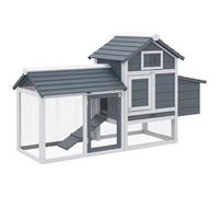 PawHut Gallinero de Madera para Exterior Jaula para 2-3 Gallineras con 2 Corrales de Alambre Techo Abrible Caja Nido Bandeja Extraíble y Rampa 150,5x54x87 cm Gris Aosom España