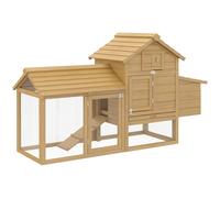 PawHut Gallinero de Madera para Exterior Jaula para 2-3 Gallineras con 2 Corrales de Alambre Techo Abrible Nido 150,5x54x87 cm Natural Aosom España