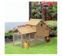 PawHut Gallinero de Madera para Exterior Jaula para 2-3 Gallineras con 2 Corrales de Alambre Techo Abrible Nido 150,5x54x87 cm Natural Aosom España
