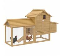 PawHut Gallinero de Madera para Exterior XXL Gallinero con 2 Corrales de Alambre Caja Nido con Techo Abrible Bandeja Extraíble de Metal Galvanizado y Rampa 151,5x54x87 cm Natural
