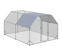 PawHut Gallinero Exterior Grande 2,8x3,8x1,95 m de 2 Habitaciones Cubierta de Tela Oxford Anti-UV Plata Aosom España
