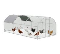 PawHut Gallinero Exterior Grande para 12-18 Gallinas Acero Galvanizado Techo Tela Oxford 5,7x2,8x1,97 m Plata Aosom España