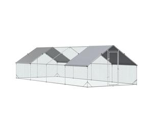 PawHut Gallinero Exterior Grande para 16-24 Gallinas Acero Galvanizado con Techo de PE y Cerradura Segura 3x8x2 m Plata Aosom España