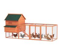 PawHut Gallinero de Madera Grande Exterior, 347x160x150 cm para 4-6 Gallinas, Caseta para Gallinas con 2 Nidos, Corral, Techo Asfáltico, Bandeja Extraíble y Rampa, Casa Elevada, Conejera, Natural
