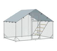 PawHut Gallinero Metálico de Exterior de 3x2m con Percha Multiusos Comedero Colgante Tipo Brocheta y Lona Protectora Resistente