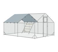 PawHut Gallinero Metálico de Exterior de 3x4m con Percha Multiusos Comedero Colgante Tipo Brocheta y Lona Protectora Resistente