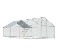 PawHut Gallinero Metálico de Exterior para 18-24 Gallinas con Percha Multiusos Comedero Colgante Tipo Brocheta 3x6m Plata Aosom España