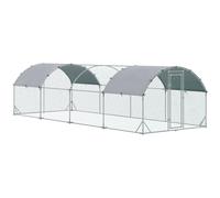 PawHut Gallinero Metálico para 16-24 Gallinas Cubierta Tela Oxford Impermeable Resistente UV para Patio 280x760x197 cm Plata Aosom España