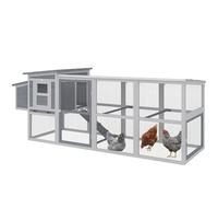 PawHut Gallinero para 3 - 4 gallinas, 264 x 82 x 89 cm, madera con caño nido, techo de asfalto, recinto para gallinas, con cubierta Oxford, perchas para asfixia, cajón de despensa, rampa, gris