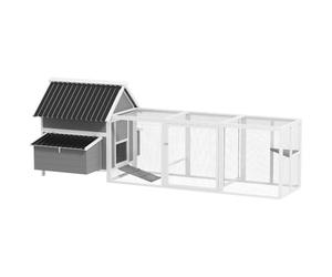 PawHut Gallinero para 7-10 Gallinas 283x133.5x112cm Gris | Gallinero con 2 nidales, corral al aire libre, percha, columpio, madera resistente al invierno. Pajarera y caseta.