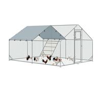 PawHut Gallinero para Exterior 12 m² 3x4x1,95 m para 12-18 Gallinas Gallinero de Acero Galvanizado con Percha Comedero Colgante Tipo Brocheta Cerradura Cubierta Anti-UV Impermeable para Conejos Plata