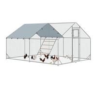 PawHut Gallinero para Exterior 12 m² 3x4x1,95 m para 12-18 Gallinas Gallinero de Acero Galvanizado con Percha Comedero Colgante Tipo Brocheta Cerradura Cubierta Anti-UV Impermeable para Conejos Plata