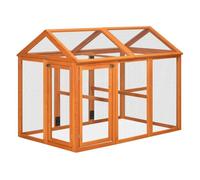 PawHut Gallinero para Exterior, 140x88,5x106 cm, Gallinero de Madera para 1-3 Gallinas con 3 Perchas y 2 Puertas con Cierre, para Gallinas, Conejos, Patos, Naranja