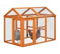 PawHut Gallinero para Exterior, 140x88,5x106 cm, Gallinero de Madera para 1-3 Gallinas con 3 Perchas y 2 Puertas con Cierre, para Gallinas, Conejos, Patos, Naranja