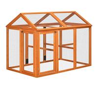 PawHut Gallinero para Exterior 140x88,5x106 cm Gallinero para 1-3 Gallinas con 3 Perchas Marco de Madera y 2 Puertas con Cierre para Patio Madera Natural