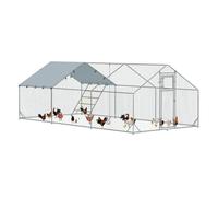 PawHut Gallinero para Exterior 18 m² 3x6x1,95 m para 18-24 Gallinas Gallinero de Acero Galvanizado con Percha Comedero Colgante Tipo Brocheta Cerradura Cubierta Anti-UV Impermeable para Conejos Plata