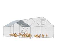 PawHut Gallinero para Exterior 18 m² 3x6x1,95 m para 18-24 Gallinas Gallinero de Acero Galvanizado con Percha Comedero Colgante Tipo Brocheta Cerradura Cubierta Anti-UV Impermeable para Conejos Plata