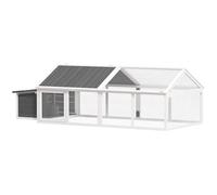 PawHut Gallinero para Exterior 240x112,5x76 cm, Gallinero de Madera con Puertas con Cerradura, Techo Abatible, Corral y Nido para Conejos, Gallinas, Patos, Blanco y Gris