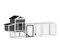PawHut Gallinero para Exterior 3-6 Gallinas 297,5x68x118 cm Gris y Blanco | Gallinero Grande de Madera, Nido, Corral, Bandeja Extraíble, Techo Asfáltico, Rampa, Puerta con Cerradura, Conejera
