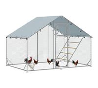 PawHut Gallinero para Exterior 3x2x1.95 m Gallinero de Acero Galvanizado con Comedero Colgante Tipo Brocheta Percha Cubierta Anti-UV e Impermeable para Conejos Patos Gansos Plata