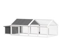 PawHut Gallinero para Exterior con Nido 240x112,5x76 cm Blanco y Gris | Gallinero de Madera, Techo Abatible, Corral, Puertas con Cerradura, para Gallinas Conejos Patos