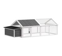 PawHut Gallinero para Exterior con Nido 240x112,5x76 cm Blanco y Gris | Gallinero de Madera, Techo Abatible, Corral, Puertas con Cerradura, para Gallinas Conejos Patos