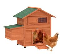 PawHut Gallinero para Exterior de Madera, 113,5x67,5x95,5 cm, para 2 Gallinas, Gallinero con Nido, Bandeja Extraíble, Techo Impermeable, Ventana Deslizante, Rampa, Perchas, Conejera, Naranja