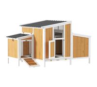 PawHut Gallinero para Exterior de Madera, 145x90x92 cm, para 2-4 Gallinas, Gallinero con Nido, Casa Lateral, Bandeja Extraíble, Techo Impermeable, Puertas con Cerradura, Perchas, Conejera, Amarillo Am