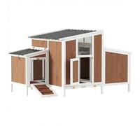 PawHut Gallinero para Exterior de Madera, 145x90x92 cm para 2-4 Gallinas, Gallinero con Nido, Casa Lateral, Bandeja Extraíble, Techo Impermeable, Puertas con Cerradura, Perchas, Conejera, Marrón Claro