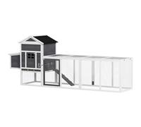 PawHut Gallinero para Exterior de Madera, Jaula Grande para 3-6 Gallinas con Techo Asfáltico, Ponedero, Rampa y Bandeja Extraíble, 297,5x68x118 cm, Gris y Blanco