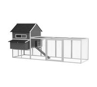 Pawhut gallinero para exterior gallinero de madera jaula grande para 8-10 gallinas con 2 ponederos techo asfáltico bandeja extraíble y rampa 347x160x150 cm gris y blanco 160 cm