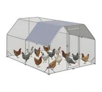 PawHut Gallinero para Exterior Grande, 2,8x3,8x1,95 m, Gallinero de Acero Galvanizado con 2 Habitaciones, Cubierta de Tela Oxford, Anti-UV e Impermeable, Jaula para 10-12 Gallinas y Conejos, Plata