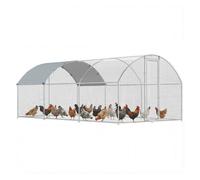 Pawhut gallinero para exterior grande, 2,8x5,1x1,9 m, 14,2 m², gallinero de acero galvanizado con cubierta de tela oxford, anti-uv e impermeable, puerta y pestillos, jaula para 15-24 gallinas, plata 2