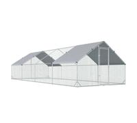 PawHut Gallinero para Exterior Grande 24 m² Jaula para 16-24 Gallinas 3x8x2 m Gallinero para Gallinas de Acero Galvanizado con Cubierta de PE y Puerta con Cerradura para Patos y Conejos Plata