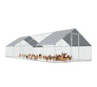PawHut Gallinero para Exterior Grande 24 m² Jaula para 16-24 Gallinas 3x8x2 m Gallinero para Gallinas de Acero Galvanizado con Cubierta de PE y Cerradura Plata
