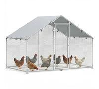 PawHut Gallinero para Exterior 3x1,7x1,9 m Gallinero de Acero Galvanizado con Cubierta Anti-UV e Impermeable Jaula para 5-8 Gallinas Plata
