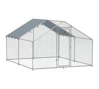 PawHut Gallinero para Exterior Grande 3x3,4x1,9 m 10-15 Gallinas Plata | Acero Galvanizado, Puerta con Doble Cierre, Cubierta Tela Oxford, Anti-UV e Impermeable, Diseño Accesible