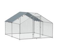 Pawhut gallinero para exterior grande 3x3,4x1,9 m gallinero de acero galvanizado puerta con doble cierre, cubierta tela oxford anti-uv e impermeable diseño accesible para 10-15 gallinas conejos plata