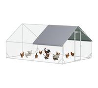 PawHut Gallinero para Exterior Grande 3x4x2 m Jaula 8-12 Gallinas Plata | Jaula, Gallinero para Gallinas, Acero Galvanizado, Cubierta de PE, Cerradura