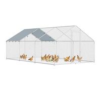 PawHut Gallinero para Exterior Grande, 5,1x3x1,9 m, Gallinero de Acero Galvanizado, Puerta con Doble Cierre, Cubierta Tela Oxford, Anti-UV e Impermeable, Diseño Accesible, para 15-24 Gallinas, Plata