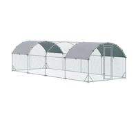 PawHut Gallinero para Exterior Grande de Acero Galvanizado 280x760x197 cm Jaula de Gallinas Cubierta de Tela Oxford Impermeable y Resistente a los Rayos UV para Patio Plata