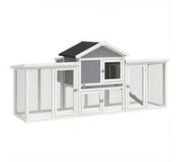 PawHut Gallinero para Exterior Grande de Madera 204x85x93 cm con Caja de Anidación Corral Bandeja Extraíble y Percha Gris