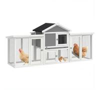 PawHut Gallinero para Exterior Grande de Madera 204x85x93 cm con Caja de Anidación Corral Bandeja Extraíble y Percha Gris Gris 204x85x93 cm