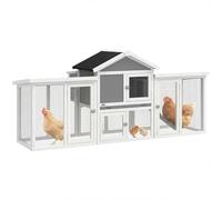 PawHut Gallinero para Exterior Grande de Madera, 204x85x93 cm, Gallinero con Caja de Anidación, Corral, Bandeja Extraíble, Techo Impermeable, Rampa y Percha, Jaula para Conejos, Patos, Gris