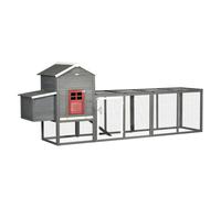 Pawhut gallinero para exterior grande de madera, 300x66x116 cm, para 3-6 gallinas, gallinero con nido, corral, bandeja extraíble, techo asfáltico, rampa, puerta con cerradura, conejera, gris