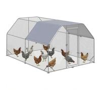 PawHut Gallinero para Exterior Grande Walk-in, 2,8x3,8x1,95 m, Gallinero 10-12 Gallinas de Acero Galvanizado con 2 Habitaciones, Toldo Oxford Anti-UV, Malla Hexagonal y Cierre de Seguridad, Plata