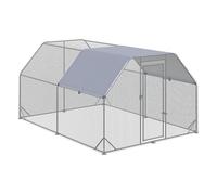 PawHut Gallinero para Exterior Walk-in 10-12 Gallinas 2,8x3,8x1,95 m Plata | Acero Galvanizado, Recinto Espacioso, Toldo Oxford Anti-UV, Malla Hexagonal, Cierre de Seguridad