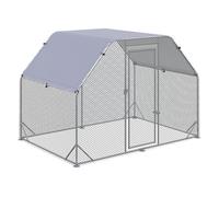PawHut Gallinero para Exterior, 2,8x1,9x1,95 m, Gallinero de Acero Galvanizado, Cubierta de Tela Oxford, Anti-UV e Impermeable, Jaula para 4-6 Gallinas y Conejos, Plata
