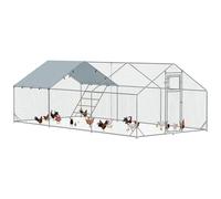 PawHut gallinero para gallinas Camperas de Acero, 300 x 600 x 195 cm Jaula para gallinas con Cubierta Resistente a los Rayos UV, Puerta comedero, comedero Colgante, Percha, gallinero para 18-24